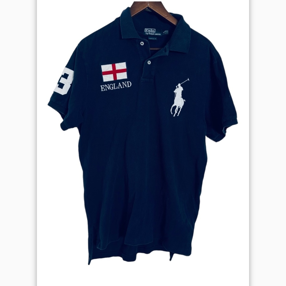 Ralph Lauren England polo shirt in navy cotton size L logo Blue